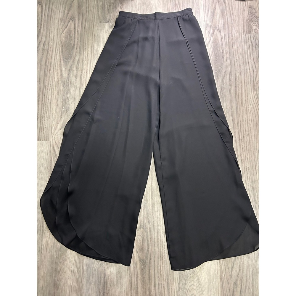 SAELEE Black Wide Leg Palazzo Pants Flowy Sheer Overlay Size 10 vintage‎